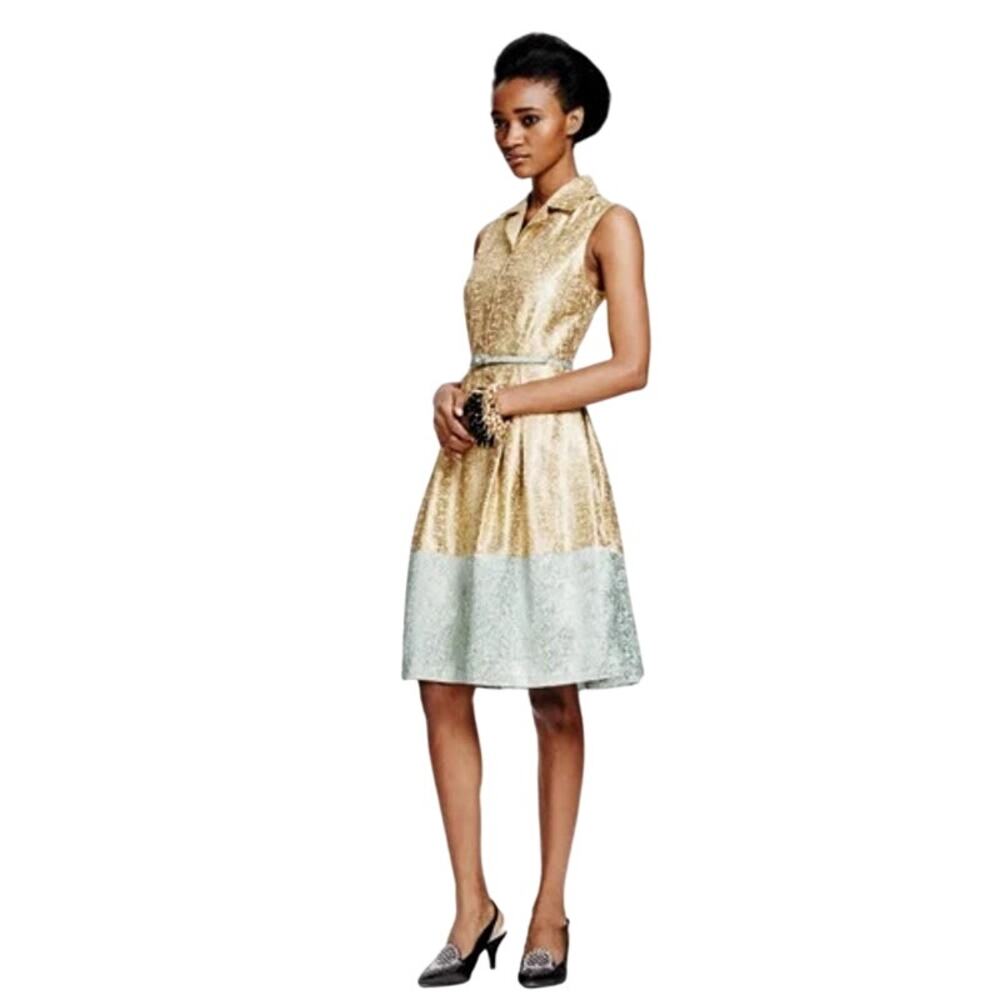 Duro Olowu x JCPenney African Inspired Gold + Blue Lined Dress 2012 Size 2